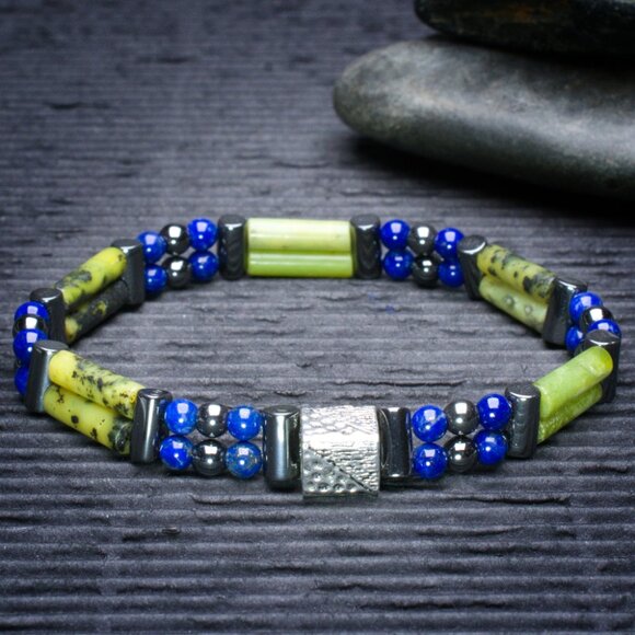 Chrysoprase and Lapis Double Power Bracelet - Handmade to Order - Picture 1 of 3